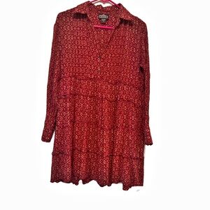 Angie Red Long Sleeve Dress with Diamond Patterns